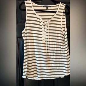 White House Black Market Striped Lace-Up Tank Top - White and Brown